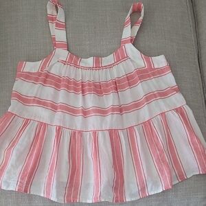 LOFT Pink and White Striped Cotton Tank Top